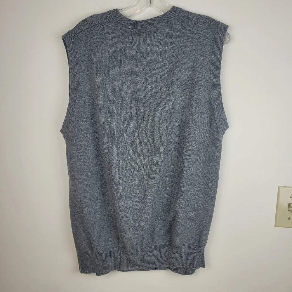 Oscar de la Renta cotton argyle pattern gray sleeveless V-Neck sweater vest L